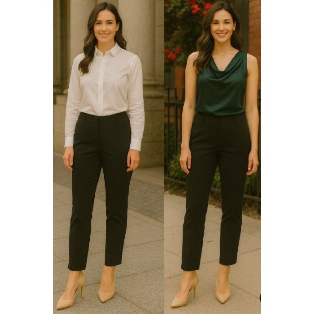 Alberto Makali Womens Black Textured Checkered Pants Size 8 Silk Blend Slim Fit